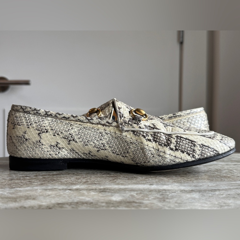 GUCCI JORDAAN SNAKESKIN HORSEBIT LOAFER SLIPPER MOCCASIN $4000 38.5 / 8.5 White - Picture 5 of 10